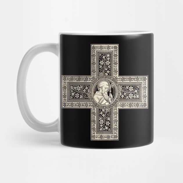 Antique Illustration Cross with Saint Benedict by Catholicamtees